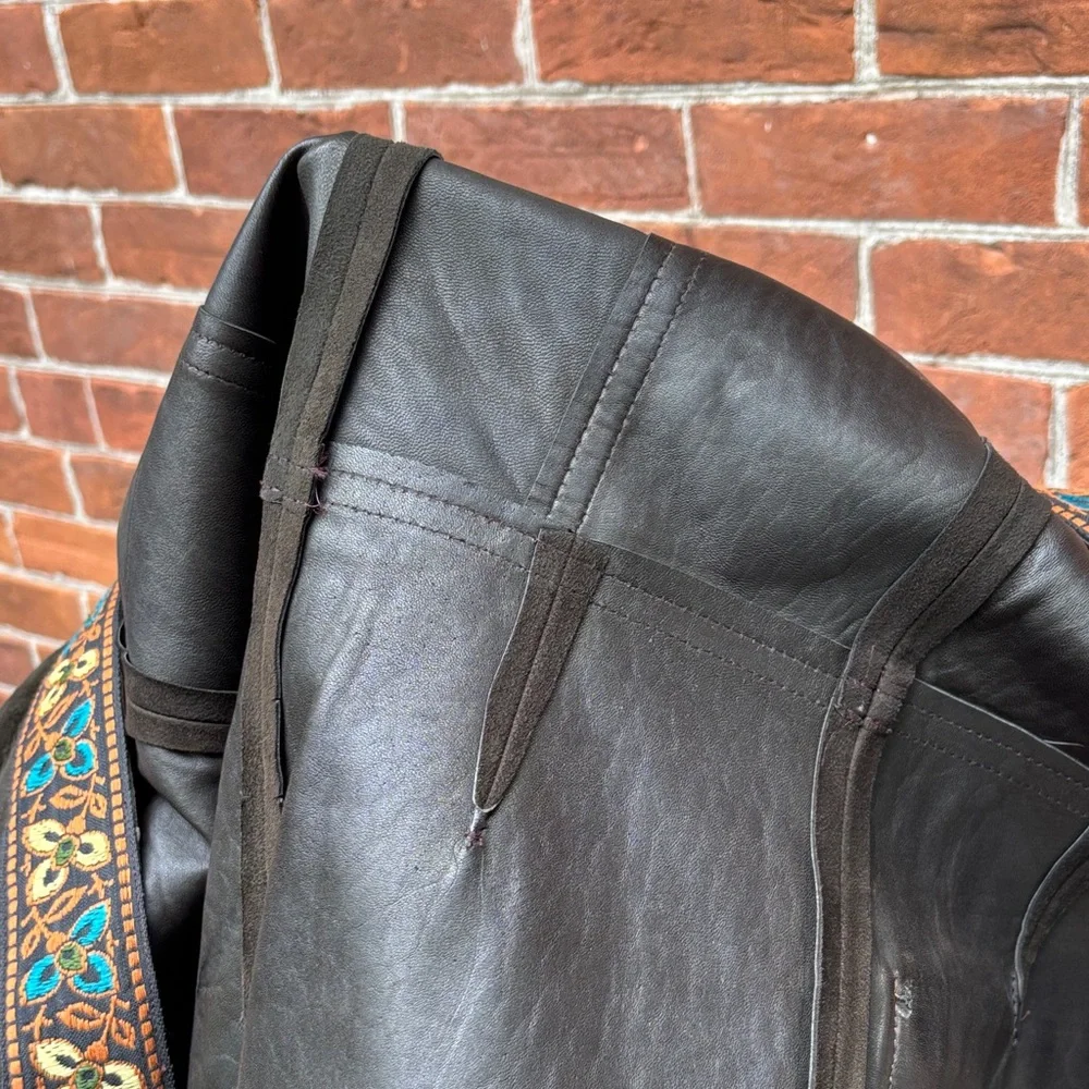 Vintage Black Leather Vest with Embroidered Trim - Picture 7 of 13